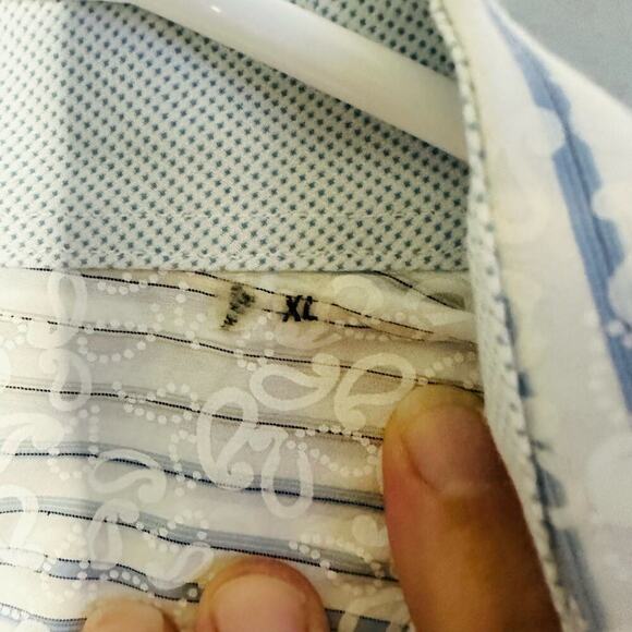 Bugatchi Uomo Blue White Floral Deisgn Classic Fit Collared Button Down Shirt XL - Picture 5 of 13